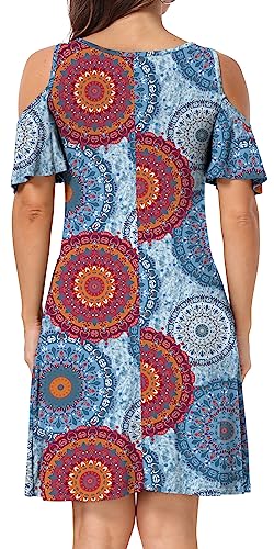 Image of Short /Long Sleeve Women's Cold Shoulder Dress with Pockets Casual Swing T-Shirt Dresses