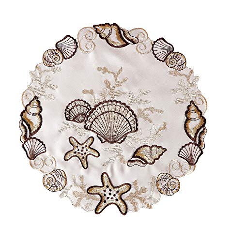 GRANDDECO Summer placemats Set of 4 Washable Seashell Placemat 14" Set of 4 Embroidered Cutwork Beach Coastal Table Topper for Home Kitchen Dining Summer Holiday Tabletop Decoration Brown