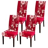 Celevingne Dining Room Chair Slipcovers Set of 4, Stretch Soft Spandex Removable Washable Chair Slipcovers for Dining Room (Beautiful Years Red, Set of 4)