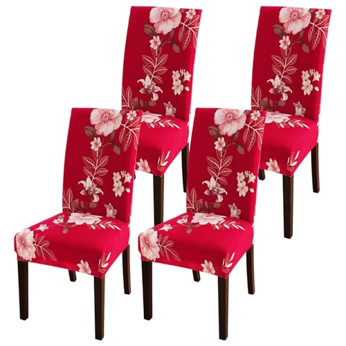 Celevingne Dining Room Chair Slipcovers Set of 4, Stretch Soft Spandex Removable Washable Chair Slipcovers for Dining Room (Beautiful Years Red, Set of 4)