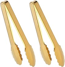 IAXSEE 2 Pack Gold Serving Tongs Gold Serving Utensils Salad Tongs Buffet Tongs Non-slip & Easy Grip Stainless Steel Gold Plated Buffet Serving Tongs, Salad, Ice, Oven (9.5 Inch)