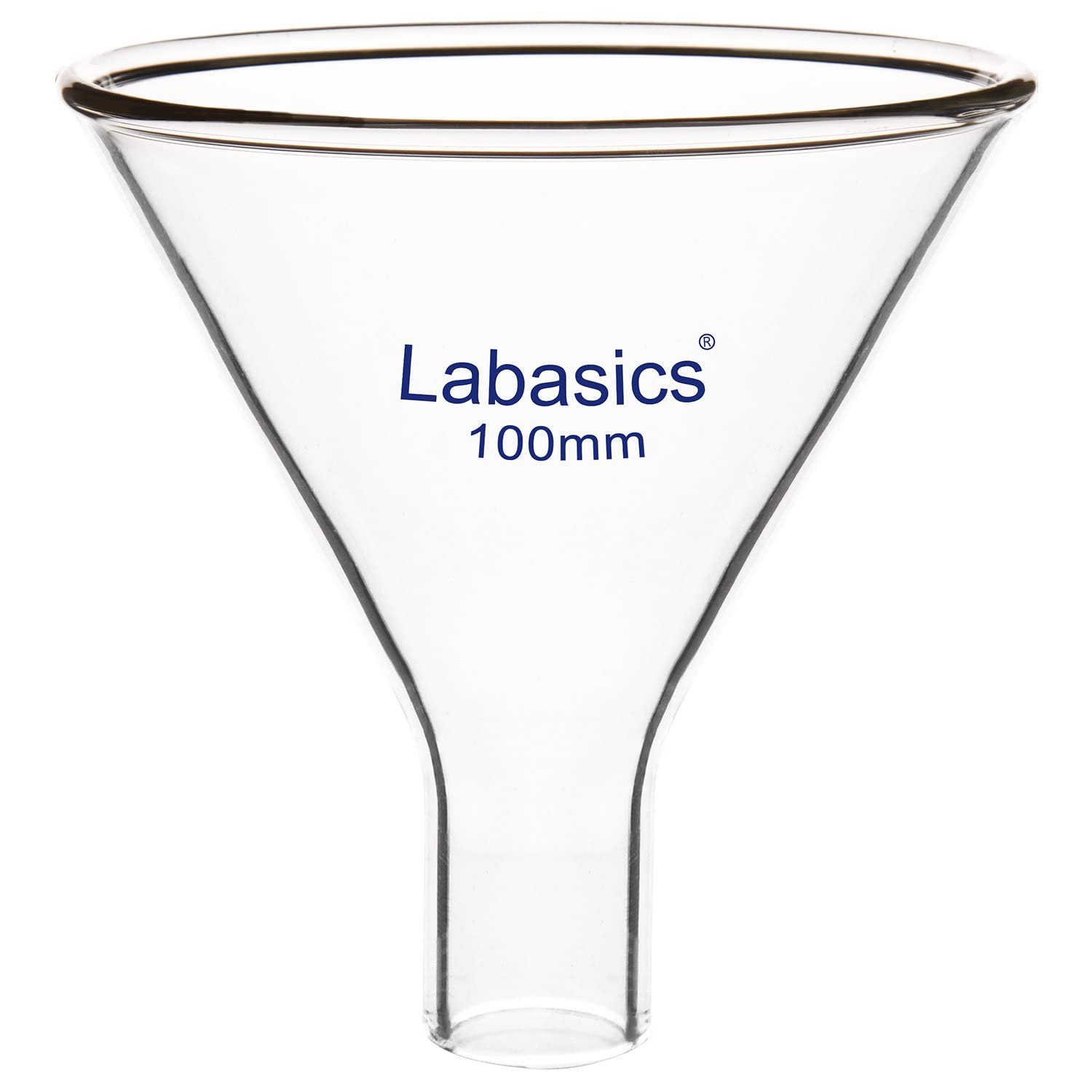 Labasics Glass Powder Funnel, Heavy Wall Borosilicate Glass Short Stem Funnel with 100 mm Top Height and 32 mm Stem Height