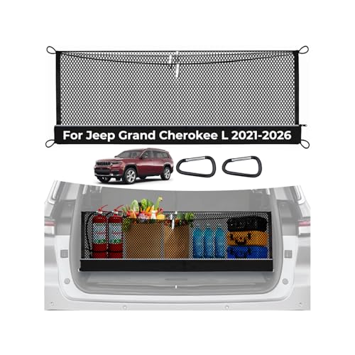 Image of 3-Layer Cargo Net for Jeep Grand Cherokee L(3-Row) 2021-2026, Zoned Storage | Trunk Net with Integrated Zippered Storage Bag, Heavy-Duty Cargo Organizer Netting for Camping, Trips & Everyday Use