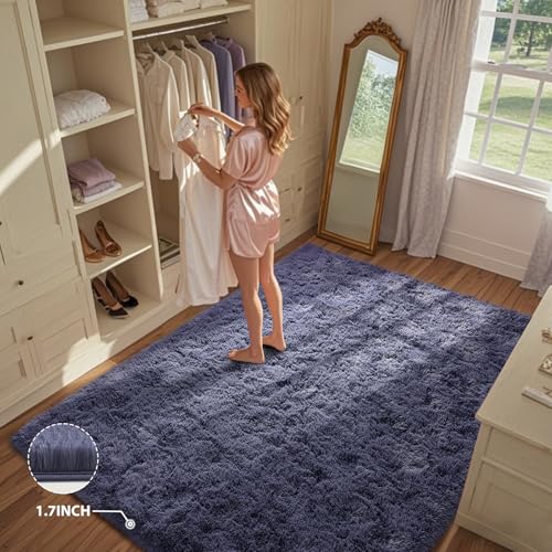 Fluffy Rug 4x6 Bedroom Rugs Girls,Plush Soft Fuzzy Area Carpet Non Slip for Living Room Nursery Kids Girlie Elegant Home Decor Aesthetic,Dark Purple
