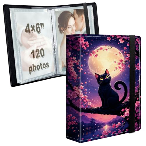 Image of Photo Album 4x6 120 Photos with Strong Elastic Band, Full Moon Black Cat