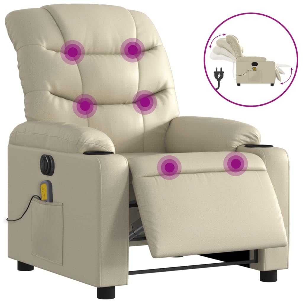 Poltrona Massaggiante Elettrica Reclinabile Crema Similpelle,Poltrona Massaggiante,Poltrona Relax Massaggiante,Poltrone Relax per Soggiorno-3206593