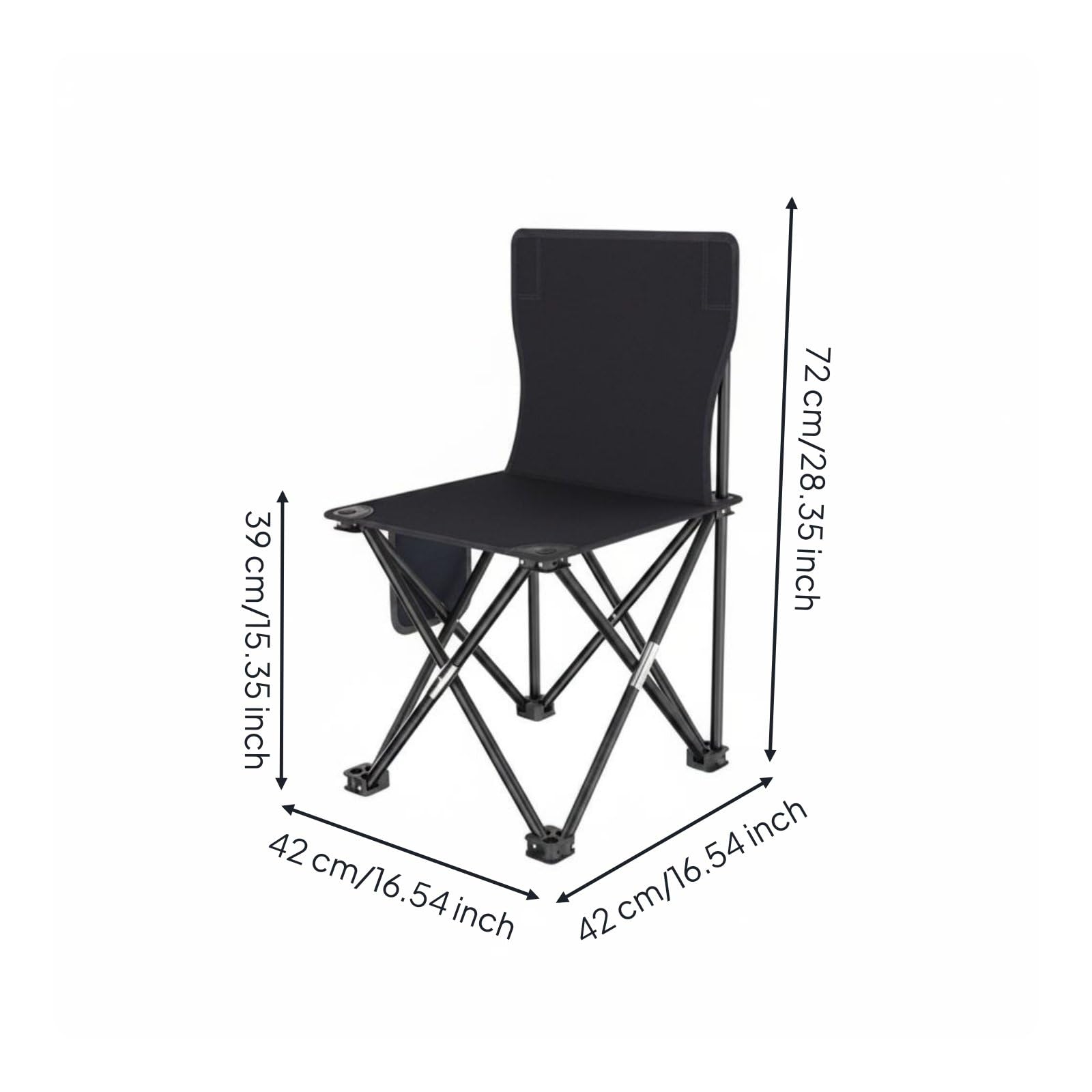 Sedile Pieghevole Sedia Pieghevole Sgabello Pieghevole Sedia Portatile Sedia da Campeggio in Oxford con Telaio in Ferro, Extra Grande 42x42x72 Cm, Nero