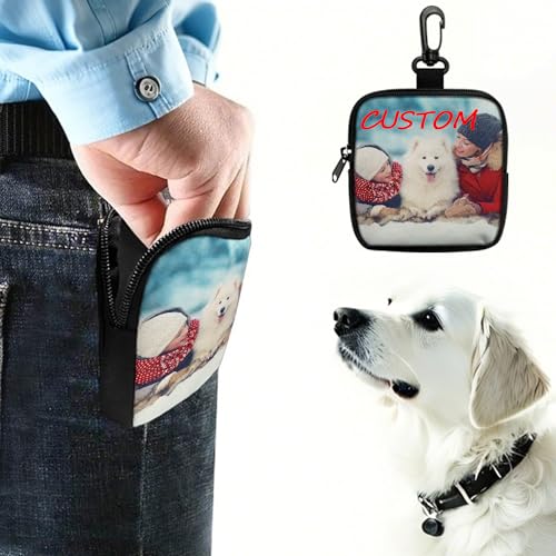 Custom Dog Treat Pouch with Photo Text Name, for Pet Training, Hand Free Puppy Dogs Treat Bag with Hook, Portable Pet Dog Walking Bag for Travel or Outdoor Use, Pets Feed Snack Reward Pocket