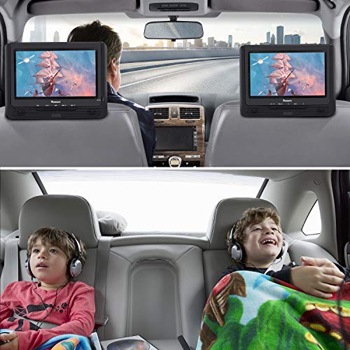 NAVISKAUTO 9.5" Portable DVD Player for Car, Dual Screen DVD Player with 5 Hour Rechargeable Battery, Last Memory and USB/SD Card Slot (Host DVD Player+ Slave Monitor) - Thumbnail 3