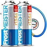 FrostMEISTER 3in1 – Auto-Klimaanlage Nachfüllset für R134a (1995–2016) – 2X 400 ml Dose & Schlauch mit Manometer – Ersatz für das Kältemittel, Öl & Dichtmittel – Schnelle & einfache Anwendung