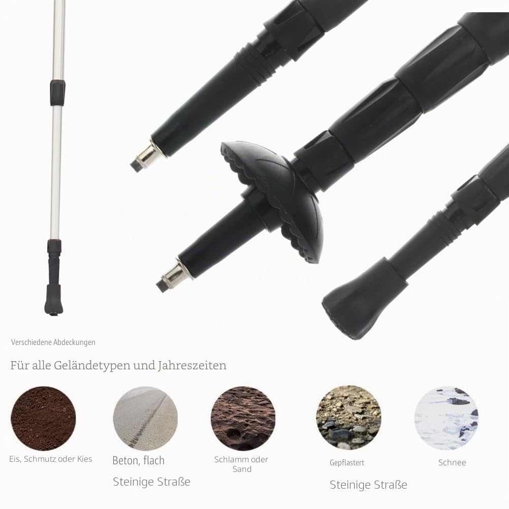 KRY Bergstock / Wanderstock, T-förmiger Griff, einziehbar, aus Luftfahrt-Aluminiumlegierung, verstellbare Teleskopstange, Stoßdämpfung, schwarz