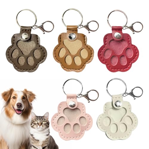 LAPASKY Sleutelhanger voor dierenharen, sleutelhanger poot, 5 stuks schattige lederen poten sleutelhanger voor het verzamelen van katten- en hondenharen, draagbare huisdierhaar, herinnering