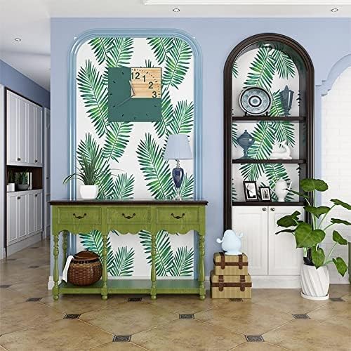 Image of ELTON Waterproof Peel and Stick Floral Wallpaper, Self-Adhesive Vinyl Wall Covering for Bedroom, Living Room Bathroom Cabinet, Countertop (45 x 600 cms, Palm Leaves)
