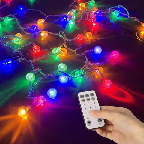 Rxment 50ft String Lights -𝗠𝘂𝗹𝘁𝗶-𝗖𝗼𝗹𝗼𝗿+𝗪𝗮𝗿𝗺 𝗪𝗵𝗶𝘁𝗲 (𝟮-𝗶𝗻-𝟭), Extendable Crystal Globe String Lights Plug in for Outdoor & Indoor Bedroom, Classroom,Dorm,Patio Cover