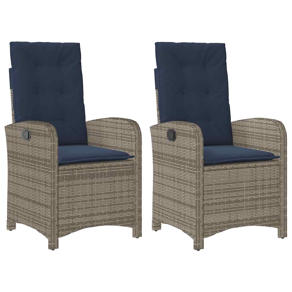 Poltrona da giardino con cuscino, 2 pezzi, schienale regolabile, grigio, polyrattan PE intrecciato, rivestimento rimovibile, telaio in acciaio per esterni Relax