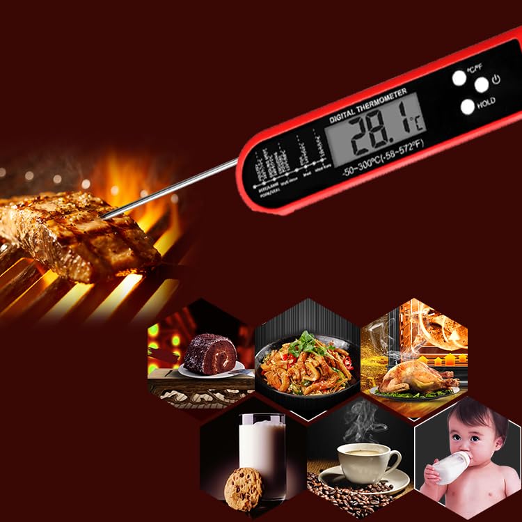 Digital Meat Thermometer for Cooking and Grilling, Instant Read Food Thermometer with IP67 Waterproof, Strong Magnet and Calibration-Professional Kitchen BBQ Probe for Turkey, Steak