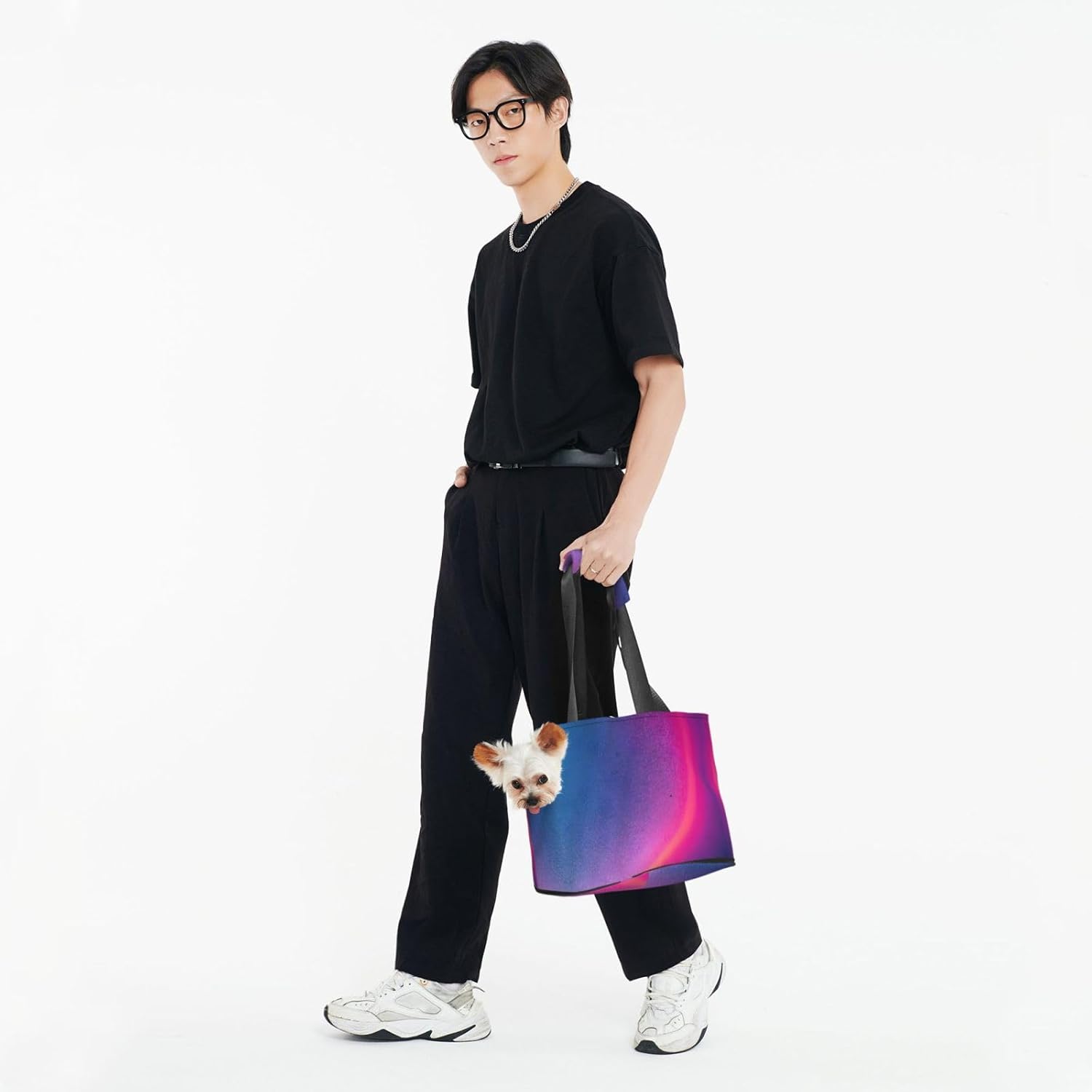 Abstract Geometric Print Portable Foldable Shoulder Bag for Travel,with Collar Hook and Handle Pad,Cute Stylish Design