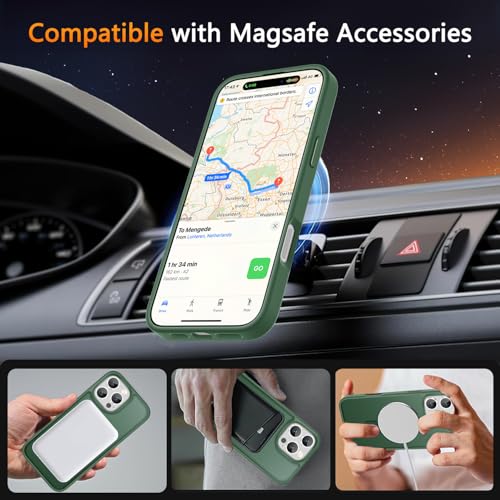 Image of LATVIN for iPhone 16 Pro Max Case, Magnetic Phone Cover, Compatible with MagSafe, Military Grade Protection, Translucent Matte Frosted Back, Dark Green