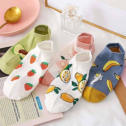 Image of Short Fruit Embroidered Ankle Socks Low Colorful Cut Socks for Women, 6 Pack