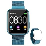 【Mejor que el Smartwatch Tradicional】Reloj Inteligente incluye varias características adicionales para facilitar tu vida diaria, como 7 modos de ejercicio /monitor de sueño, frecuencia cardíaca, presión arterial, oxígeno en la sangre /cálculo de calorías, paso, distancia /Mensaje y notificación de llamadas /cámara y música control remoto /cronómetro /alarma /climáticas /modo silencioso /ajuste de brillo de pantalla /Interfaz principal ajustable /Anti-pérdida.