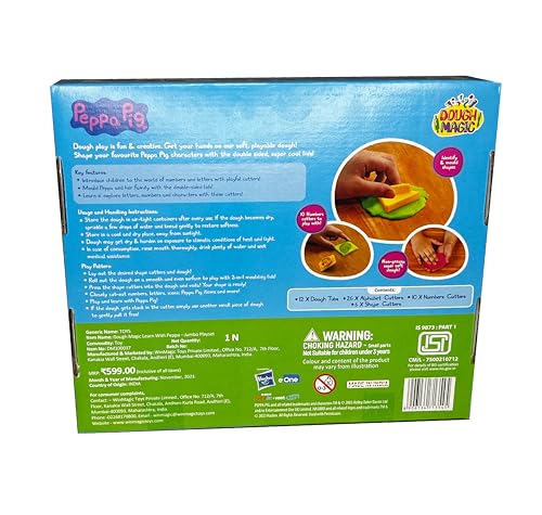 Learn with Peppa Jumbo Playset|Play Set with 2-in-1 Moulding Lid|Roleplay Set with 12xDough Tubs 26xAlphabet &10xNumber Cutters 6xShape Cutters|Non-Toxic|for Kids 3+|Made in India