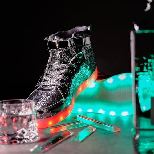 Image of Glitter Led Shoes Light Up Shoes High Top Sneakers for Women Men Flashing Dancing Shoes for Halloween Christmas Party with USB Charging