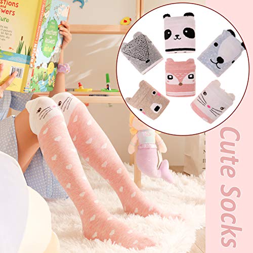 Image of MOGGEI 6 Pairs Kids Girls Knee High Socks Gift Long Crazy Silly Tall Funny Boot Cute Animal Child Fun Socks