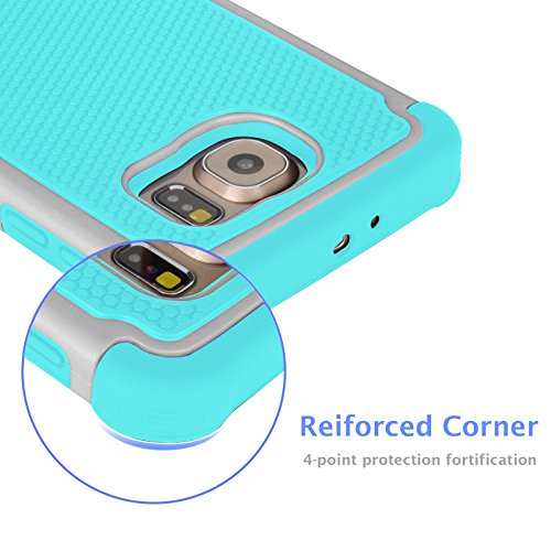 Galaxy S6 Edge Case, Jeylly(Tm) [Shock Proof] Scratch Absorbing Hybrid Rubber Plastic Impact Defender Rugged Slim Hard Case Cover Shell For Samsung Galaxy S6 Edge S Vi Edge G925 (Grey/Turquoise) #TOP3