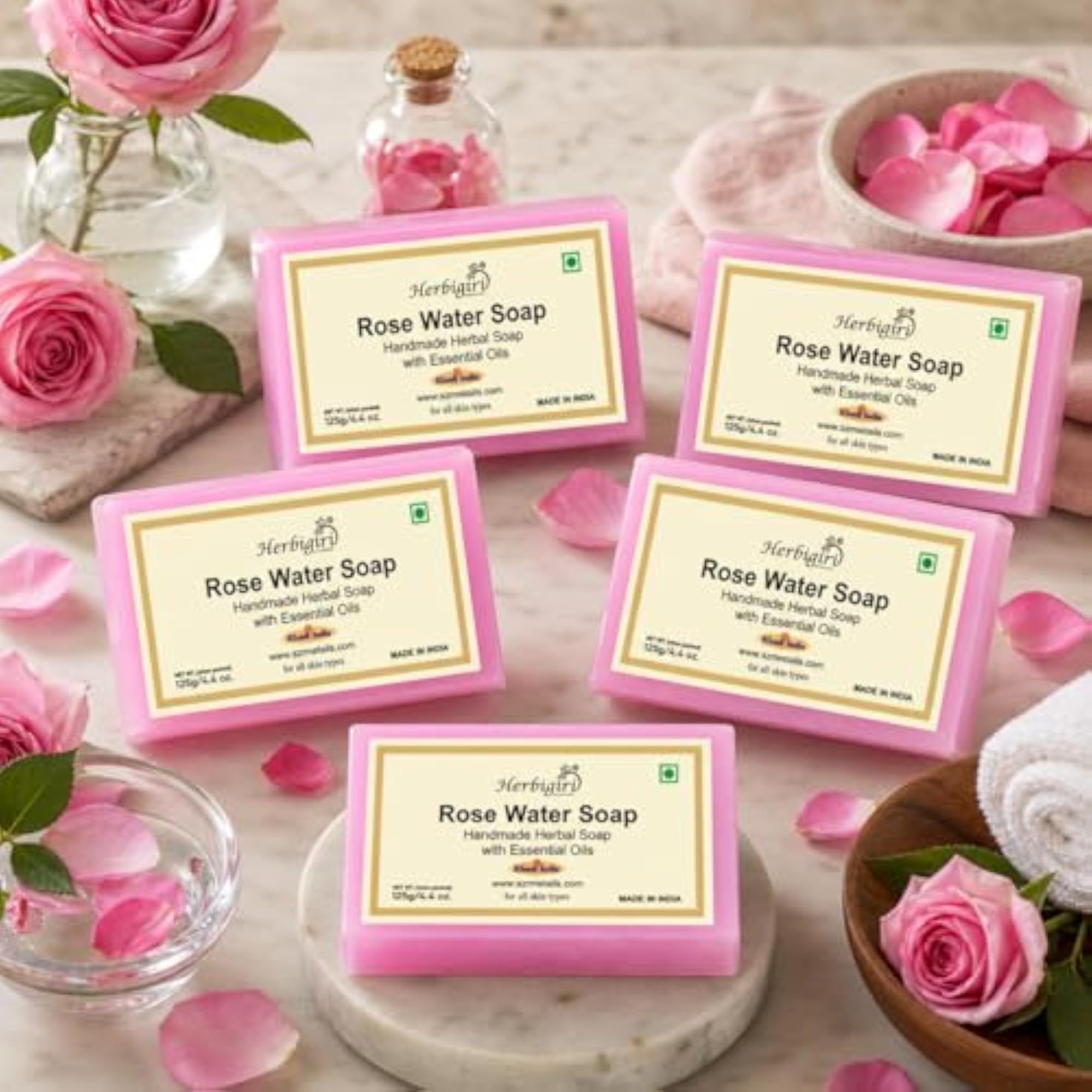 Khadi Ayurvedic Rosewater Handmade Soap, Pack of 5