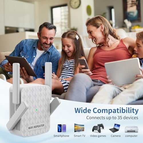 WiFi Extender Signal Booster, Internet Wireless Repeater for Home Coverage up to 10000sq.ft and 35 Devices, 1200Mbps WiFi Booster with Ethernet Port, Dual Band 2.4G/5G, 4 Antennas (Grey) - Image 8