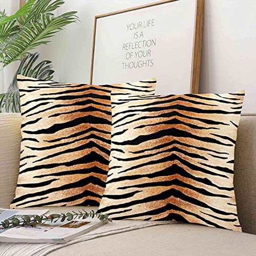 Shenywell Throw Pillow Cover Tiger Skin Zebra Animal Leopard Black Brown Paint Stripes White Print Living Room Car Sofa Bedroom Polyester Hidden Zipper Pillowcase Home Decor Cushion Case 16X16 Inch #TOP3