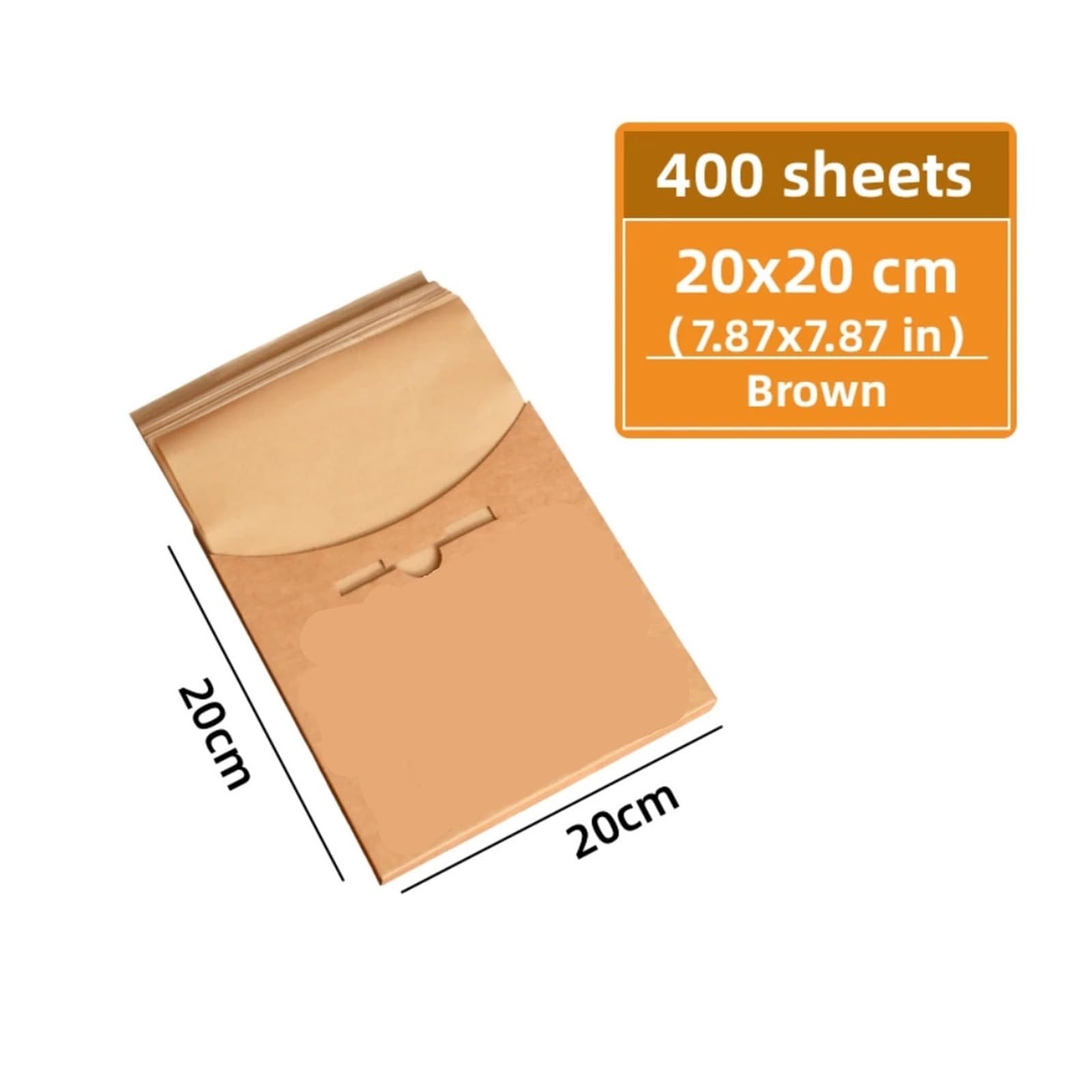 Papel pergamino precortado, compatible con Danjurein, 400 bandejas for hornear sin blanquear de 20x20cm(Brown 20x20cm 400pcs)