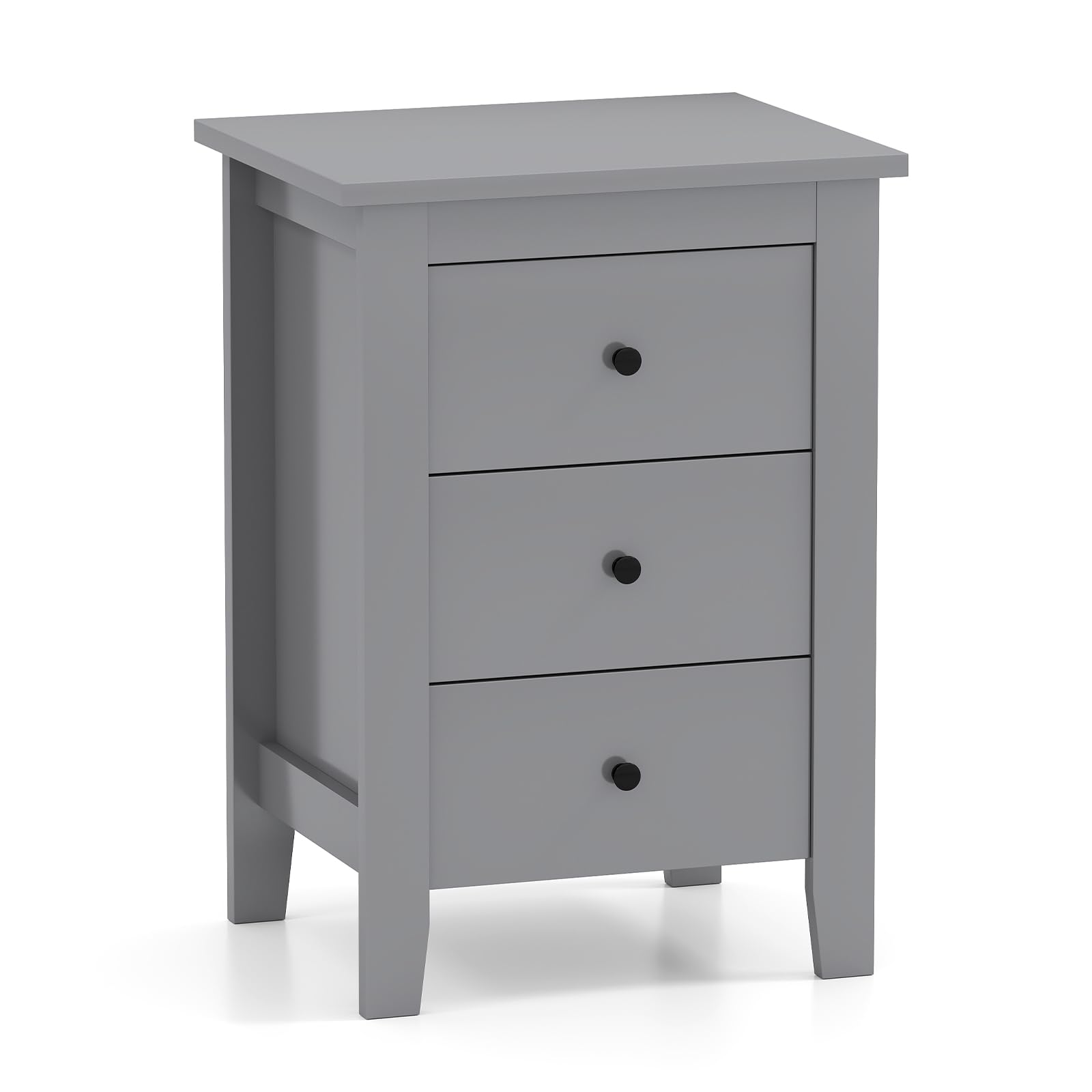 COSTWAY Bedside Table, Wooden Nightstand End Sofa Side Table with 3 Drawers, Modern Bedside Cabinet Accent Tea Tables Storage Unit for Living Room Bedroom Office (1, Grey)