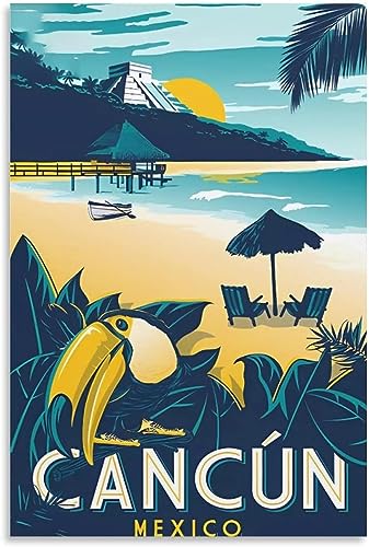 Póster de Cancún vintage para decoración de hogar, lienzo de pared retro mexicano de 50x75cm