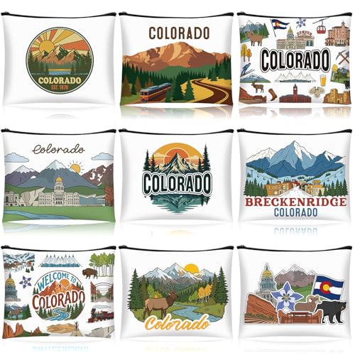 Huhumy 9 Pcs Colorado Cosmetic Bag Souvenir Zipper Pouch Souvenir Gifts Makeup Purse for Girls Women Traveler Birthday Party Favors