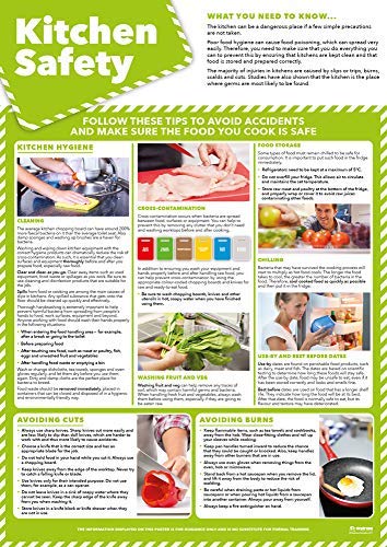 Daydream Education Kitchen Safety Poster, Laminated Large A2 (420 mm x 594 mm) - Health and Safety Wall Charts for Business and Commercial places