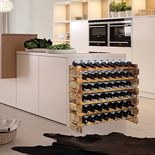 Displaygifts Freestanding Stackable Storage Stand Display Shelves Wine Rack Wobble-Free 48 Bottle Capacity 8 X Rows, Pine Wood (Torched Wood) #TOP4