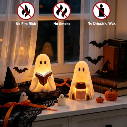 Image of Wondise Cute Ghost Halloween Flameless Candles with 6hrs Timer