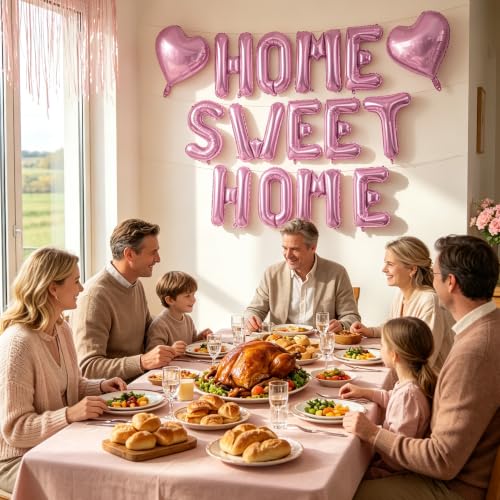 Image of TONIFUL 16 Inch Pink HOME SWEET HOME Letter Balloon Decor for Housewarming