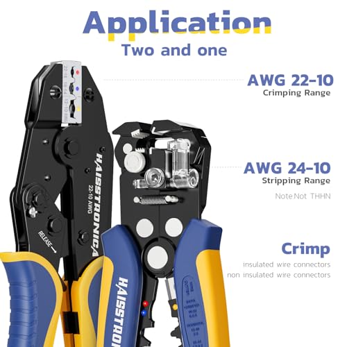 Image of haisstronica Wire Stripper and Crimping Tool,AWG 24-10 Automatic Stripper Tool with AWG 22-10 Ratchet Wire Crimper For Insulated Wire Connectors