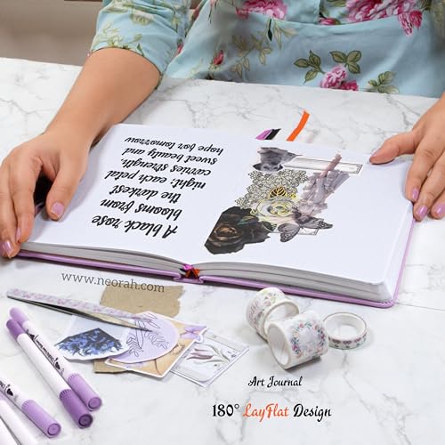 Image of NEORAH - A5 - ART JOURNAL | 200 Gsm Dotgrid Notebook | 160 Pages(21.0 x 14.8 cm) |Hard Cover|3 Bookmarks|Elastic Closure |Back Pocket | Ideal - Bujo,Drawing & Painting, Junk Journal (Lavender)