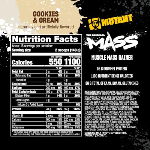 Image of Mutant Mass | Weight Mass Gainer Protein Powder - high Calorie Protein Powder for Mass gain - Cookies and Cream - 5 Pound