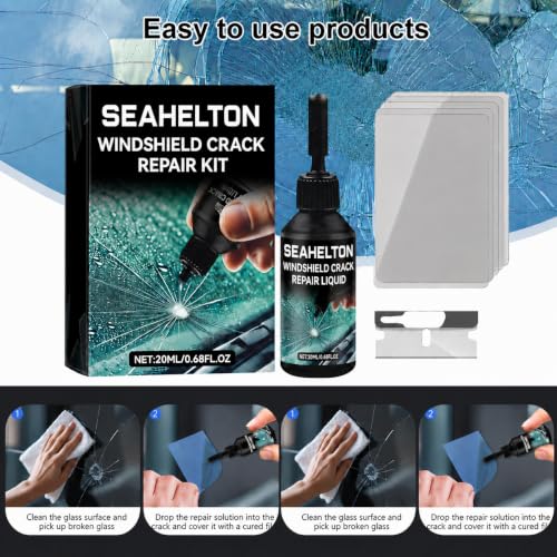 Image of SEAHELTON Car Windshield Crack Repair Kit, Glass Repair Liquid for Cracks for Fix Auto Windshield Glass Cracks, Car WindowGlass Repair Tool Set for Quick and Easy Auto Scratch Fix