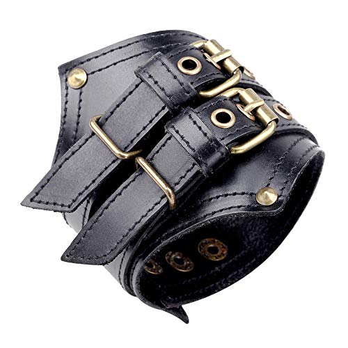 Bracelet en cuir vintage noir pour couple style rock et tendance