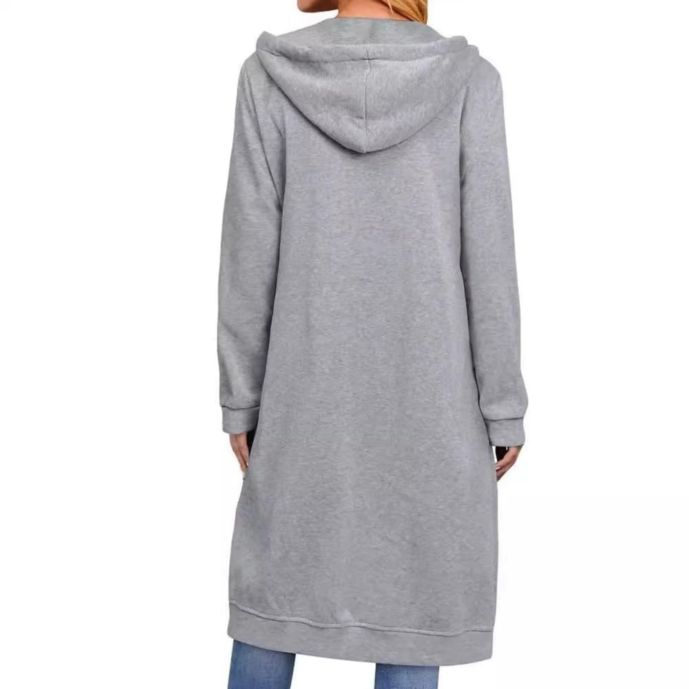 Generisch Felpa con cappuccio, lunga tunica, maglione casual in pile con cerniera, da donna, con tasche laterali, taglie forti, blu navy, XXXL