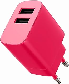 رأس شاحن سريع 2.1 أمبير، بمنفذين USB، عالي الجودة مزود بحماية متعددة (شحن زائد، تيار زائد، حرارة زائدة، قصر كهربائي)، متعدد الألوان ومتوافق مع الهواتف والأجهزة اللوحية (وردي)