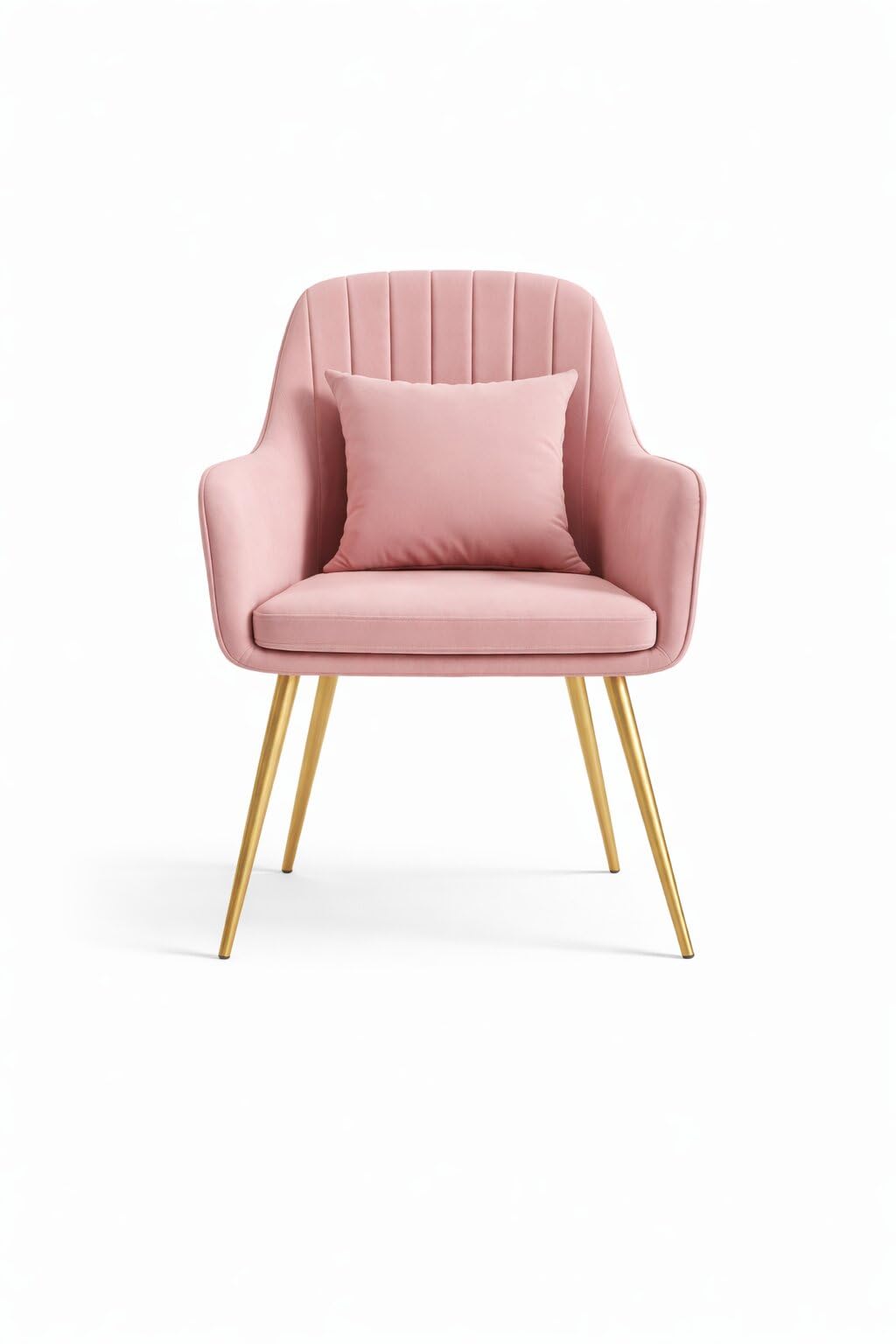 Orrika Velvet Living Chairs, Garden Office Restaurant, Modern Contemporary Upholstered with Polished Gold Metal Single Chair with Pillow (Baby Pink) 1