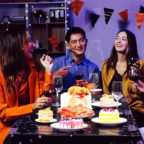 Image of Ganeen 3 Pack 40th Birthday Tablecloth Purple Black Happy 40th Birthday Decorations Disposable Plastic Rectangular Table Cover for Party Supplies Women Men, 108 x 54 Inch