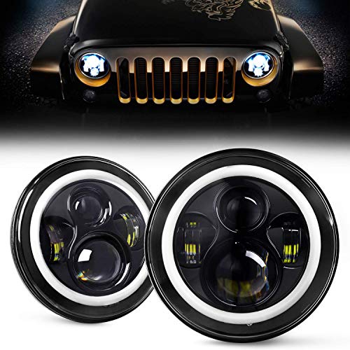 DOT Approved 7 Inch LED Halo Headlights for Wrangler JK TJ LJ 1997-2018, CREE LED Chip, 80W 9600 Lumens Hi/Lo Beam with DRL Amber Turn Signal Light and Halo Ring Angel Eyes 2PCS