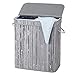SONGMICS Laundry Hamper with Lid, Bamboo Launry Basket with Handles, Foldable Storage Basket for Laundry Room, Bedroom, 100L, Distressed Gray ULCB63GW